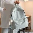 thumbnail image 5 of Solid Color School Backpack, Bow Embroidery Backpack with Pendant, Lightweight Breathable Bookbag for Middle School College, Blue, 5 of 9