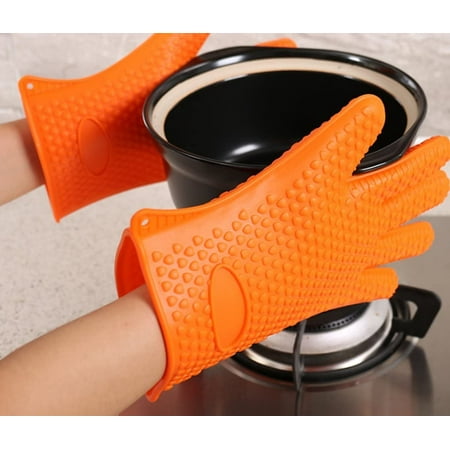 

Set of 2 heat-resistant non-slip silicone oven gloves for oven and oven