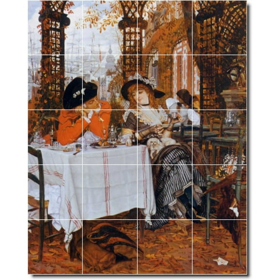 Ceramic Tile Mural-James Tissot Garden Wall Tile Mural 1. 17" w x 21.25" h using (20) 4.25 x 4.25 ceramic tiles