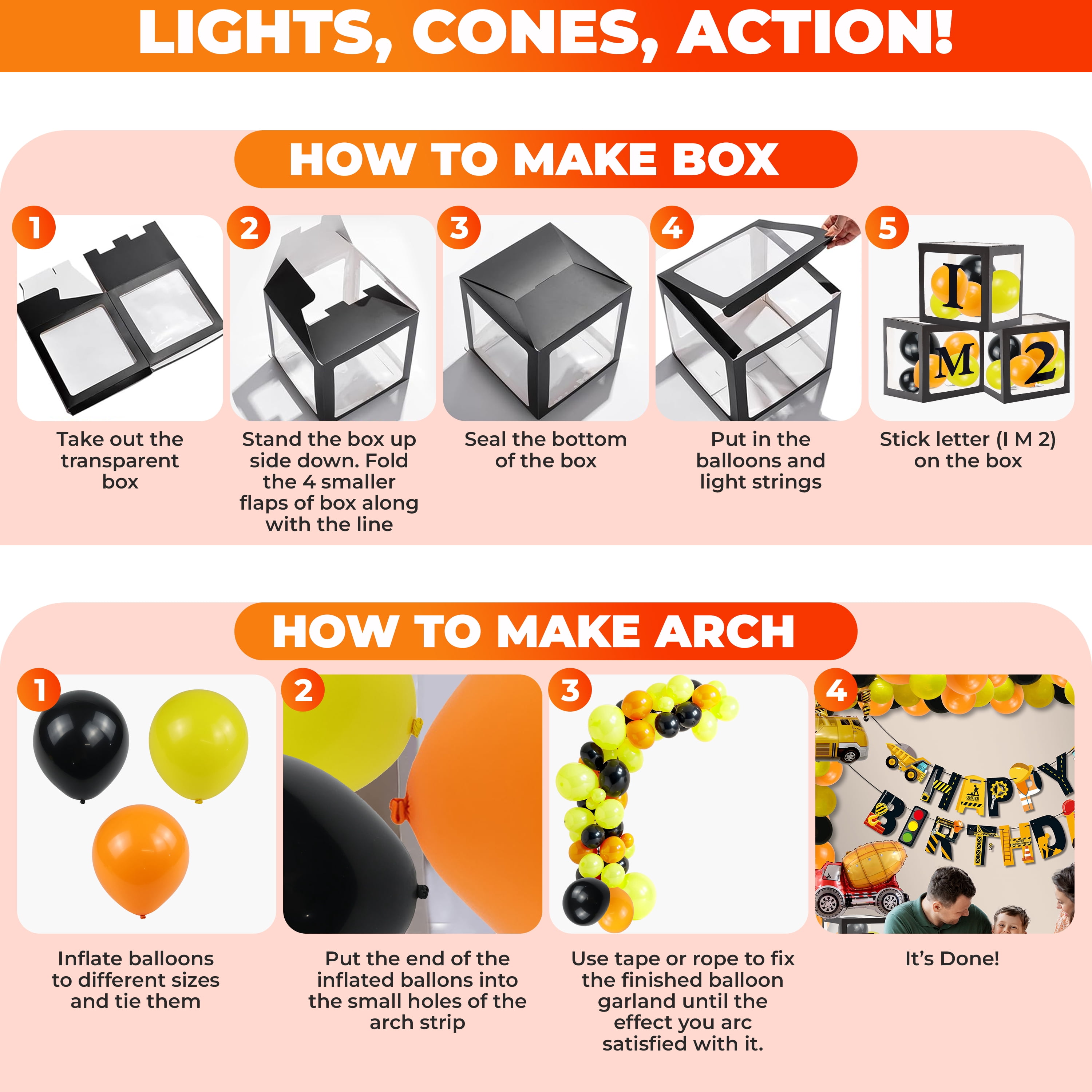 Construction 2nd Birthday Party decorations kit for Boys - Dump Truck Theme Decorations with Construction Backdrop, Banner, Cake & Cupcake Toppers, Tablecloth, and Box Cutout (2nd Birthday)
