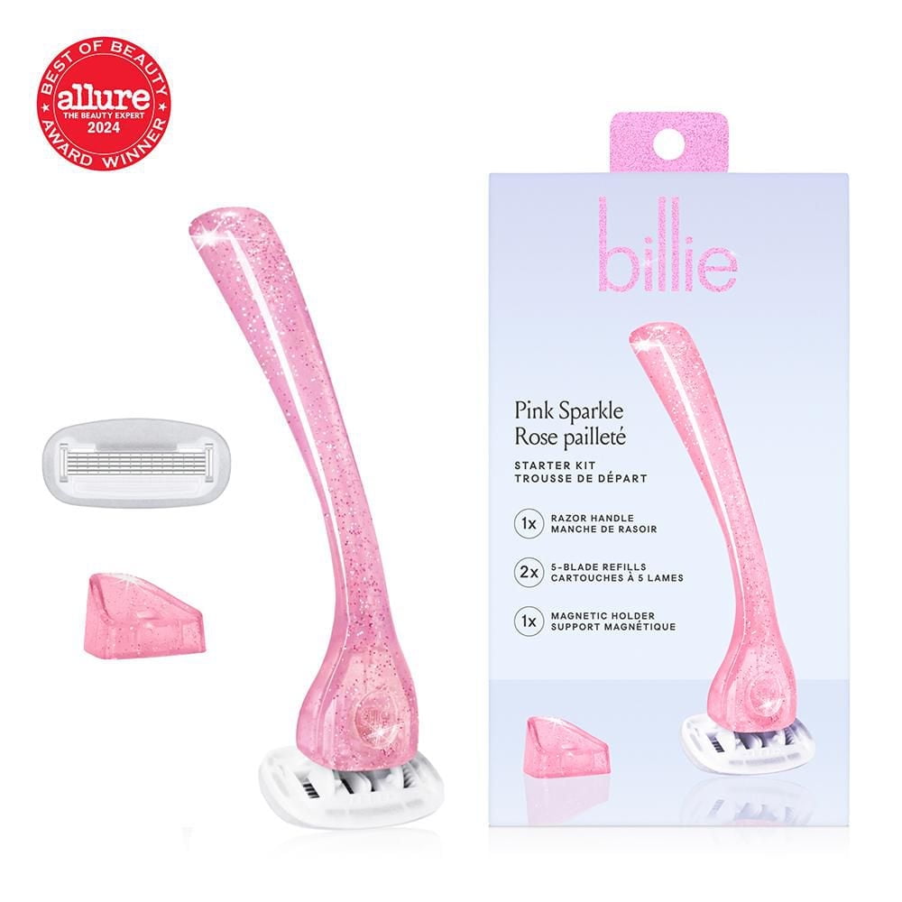 Trousse de départ de rasoir Billie pour femmes – Rose pailleté 1 Trousse
