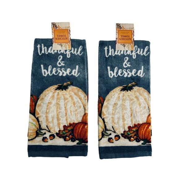 Serafina Home Contemporary Farmhouse Fall Decor Kitchen Dish Towels Set: Thankful And Blessed
