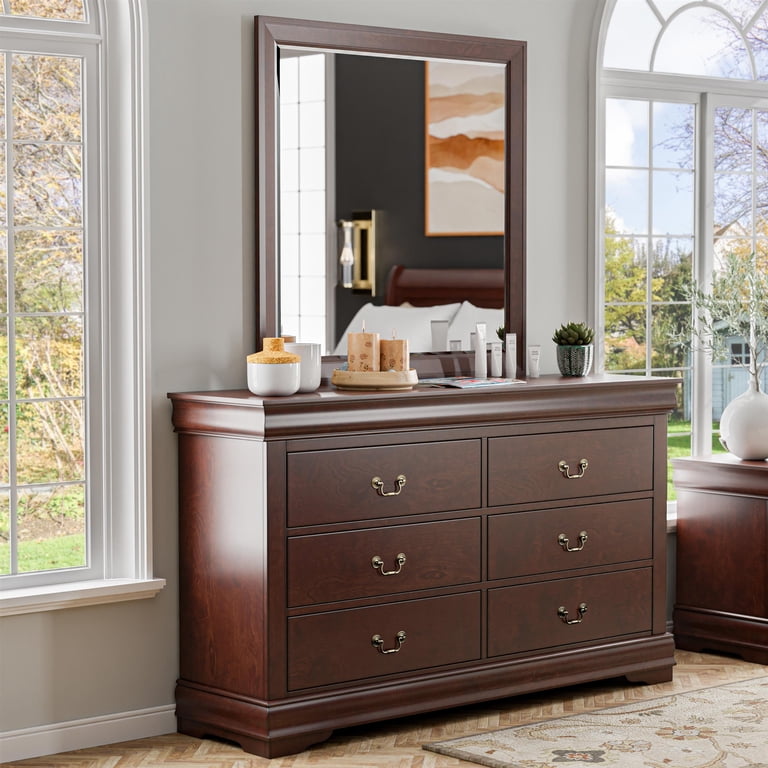 Furniture of America Toni Wood 6-Drawer Dresser with Mirror in Cherry Furniture of America Toni Wood 6-Drawer Dresser with Mirror in Cherry