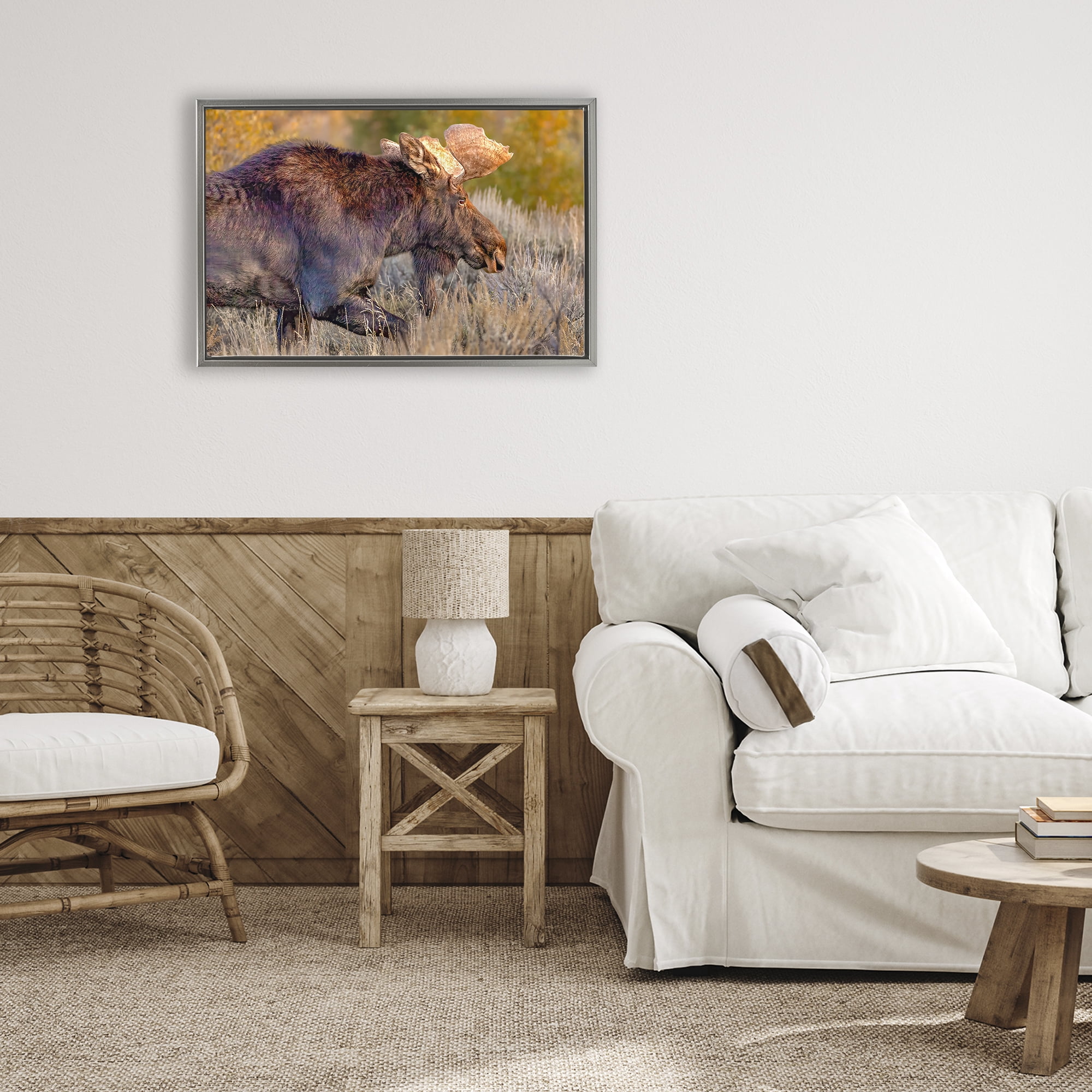 Stupell Industries Bull Moose At Dusk Gray Framed Floater Canvas Wall Art, design by Shelley Carlisle