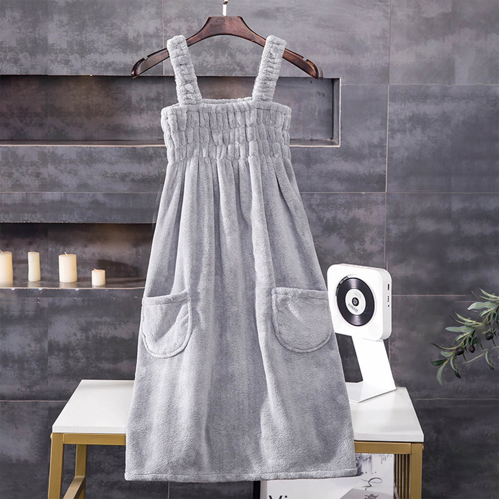 VQPeo Women Elastic Wearable Towel Dress Water Absorbent Bath Beach Spa Gym Towel Wrap Strappy Dress Bathrobes Bathing Shower Cover Up Nightwear Sleeping Dress Robe