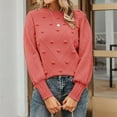 thumbnail image 2 of Chandail Col Rond Automne pour Femmes Mignon Manches Longues Bouffantes Tricot Épais avec Pompon, 2 of 6