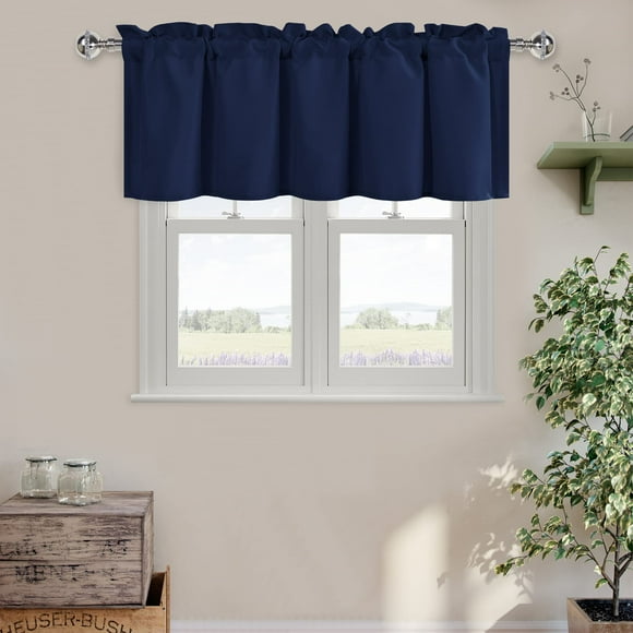 Hiasan Navy Blue Valance Short Curtains for kitchen - Polyester Rod Pocket Valances Solid Curtain for Farmhouse Window, 52 x 18 inch, 1 Panel