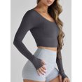 thumbnail image 5 of SUNSIOM Femmes à Manches Longues Crop Tops Col Rond Ajusté Serré Chemise Courte de Couleur Unie avec Trou pour le Pouce pour l'Automne de Printemps, 5 of 5