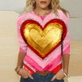 thumbnail image 1 of TaTaai Women's 3/4 Sleeve Layered Heart Print Round-neck Top, Valentine's Day Standout Pick, Casual Daily Fashion Home Top Gift, 1 of 6