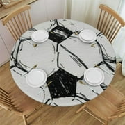 PIKWEEK Round Vinyl Fitted Tablecloth with Flannel Backing Elastic Table Cloth Waterproof Oil-Proof Plastic Table Cover Soccer Ball Round Tablecloth