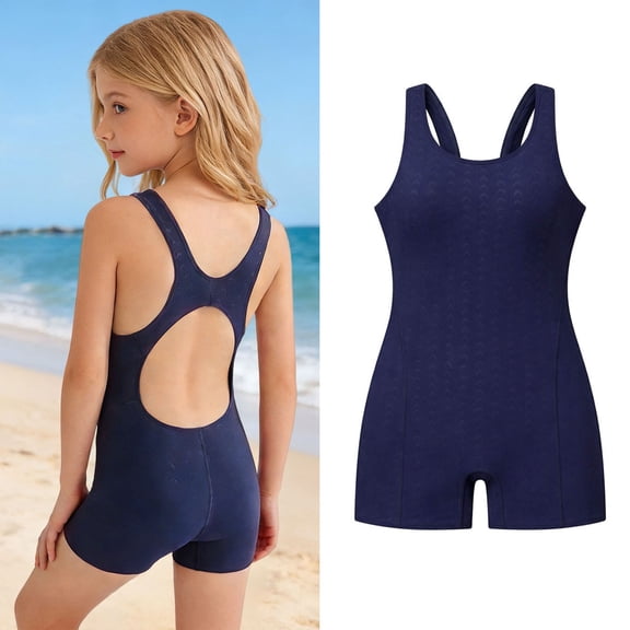 Kids Swimsuits Boyleg 1-Piece Bathing Suits Quick Dry Beach Swimwear Racerback Bathing Suit for Girls 7-8 Years