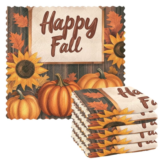 Happy Fall Pumpkin Kitchen Cloth Dish Towels for Drying Washing Absorbent Dish Rags 6 Pack
