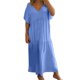 thumbnail image 1 of Vestido largo asimétrico informal con cuello en V para mujer - Bajo acampanado - Color liso - Poliéster - Versátil para cualquier ocasión - Tallas S-XXXXXL, 1 of 5