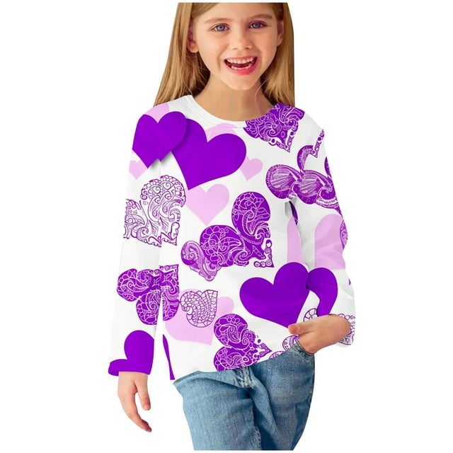 Huvoen T-Shirt à Manches Longues pour Filles, Blouses et Chemises à Col Rond, Imprimés Mignons, Multicolore 160