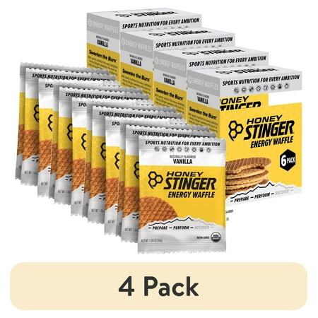 (4 pack) Honey Stinger Organic Energy Waffle Snack, Vanilla, 1.06 oz, 6 Count Box