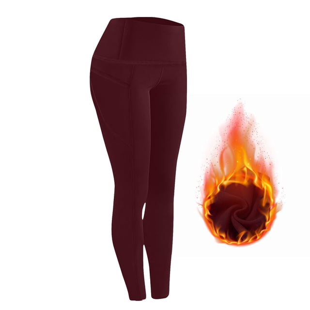 MKLEKYY Leggings deportivos para mujer, primavera y otoño invierno, color sólido, terciopelo, deportivos, fitness, gruesos, cálidos, con bolsillos laterales dobles, elásticos, pantalones de yoga