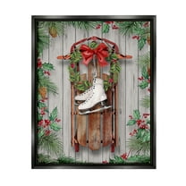 Stupell Industries Winter Ice Skates & Sled Holiday Painting Black Floater Framed Canvas Art Print Wall Art, 17 x 21