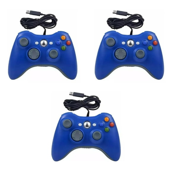 3x Controles Usb Alambrico Compatible Para Xbox 360 Fat Slim Azules