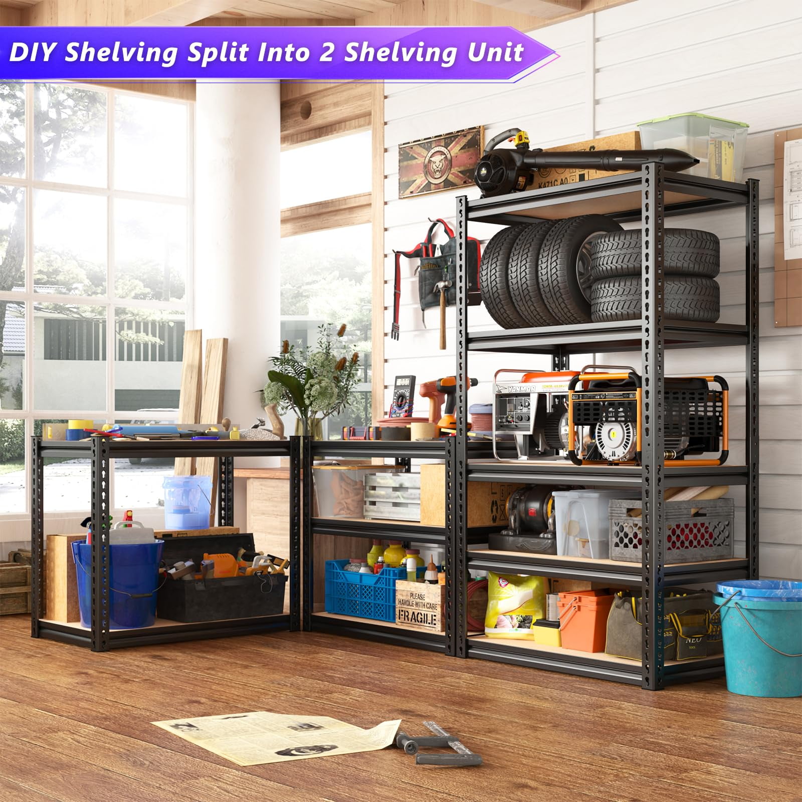 REIBII Storage Shelves Unit 5 Tier Adjustable Metal Shelving for Garage,12"D x 28"W x 60"H