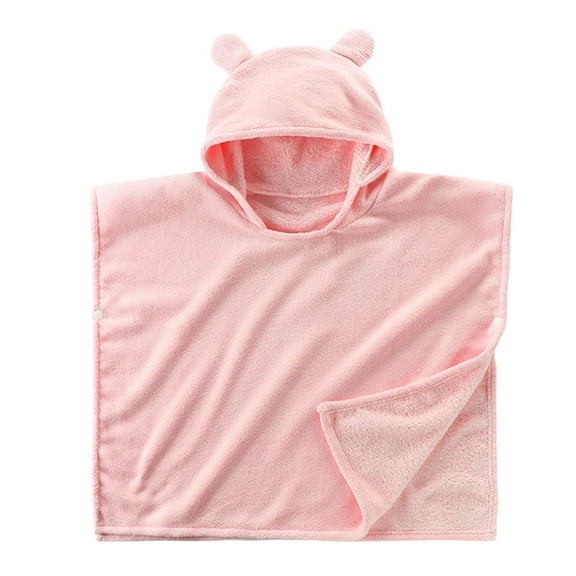 Virmaxy Bear Ear Hooded Pullover Cape Bathrobe with Snap Buttons Soft Absorbent Wearable Bath Towel for After Bath Comfort, for 2.3'-2.9' Pink
