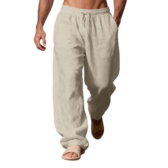 Uwinwear Men's Loose Fit Linen Pants, Lightweight Drawstring Waist Casual Summer Beach Yoga Trousers Khaki S