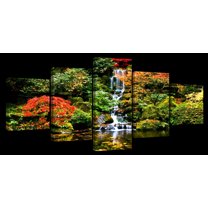 Elephant Stock Mesmerizing Japanese Waterfall Wall Art - Horizontal Multi Panel Canvas - Living Room Wall Decor - Nature Multi Panel - Green And Orange Decor - 68" x 30"