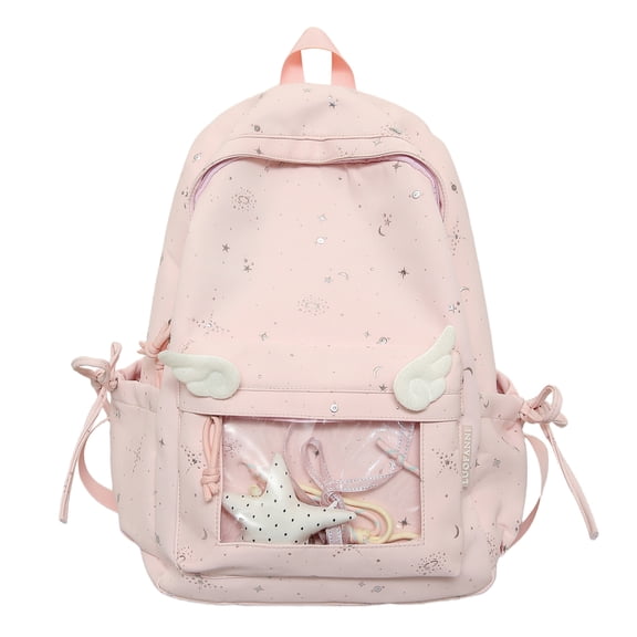 Forest Style Backpack 16.14" Nylon Strawberry Print With Mini Pouch (Pink)