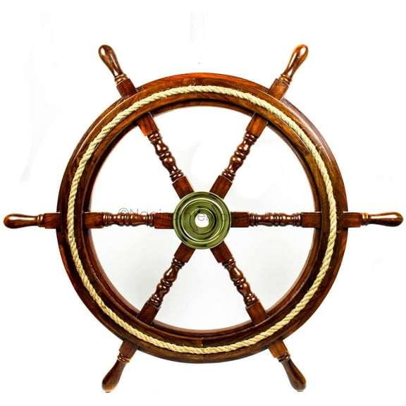 Wooden Ship Wheel (Circular Rope Design Across Circumference) - (24 Inches)