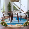 thumbnail image 3 of Round Rugs 5 Ft, Blue Coastal Christmas Non Slip Area Rugs for Kitchen Bedroom Entryway, Xmas Tree Santa Summer Beach Washable Carpet Runner Rug Floor Mats for Bedroom Home Decor, 3 of 9