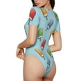 thumbnail image 3 of KLL Women 's Crew Neck Bodysuit Jumpsuits Modern Ice Cream Print Short onesies Stretch T Shirts, 3 of 7