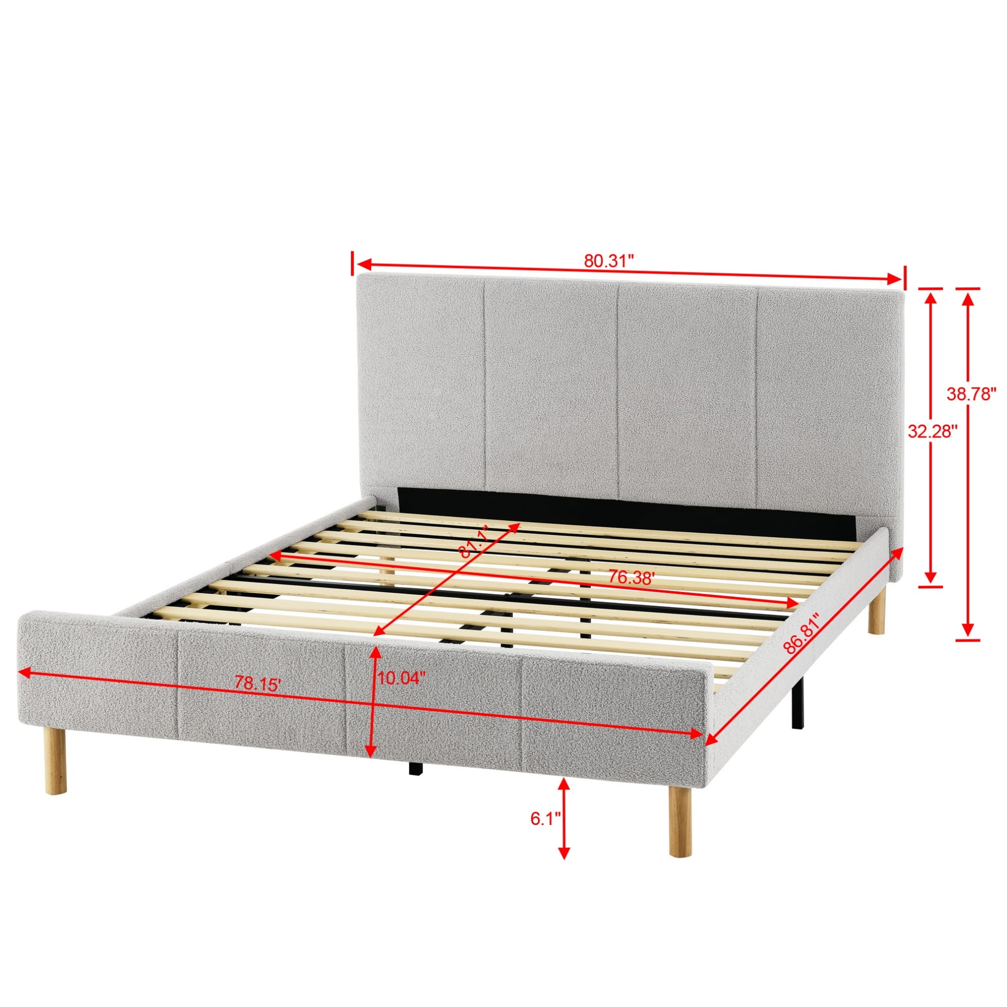 Gewnee King Size Platform Bed Frame with Upholstered Headboard,Sturdy Wood Slats & Center Support,No Box Spring Needed,Easy Assembly,Gray
