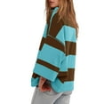 thumbnail image 4 of Ecqkame Half Zip Sweatshirt for Women Oversized Striped Color Block Shirts Casual V Neck Long Sleeve Pullover Fall Tops Mint Green XL, 4 of 6