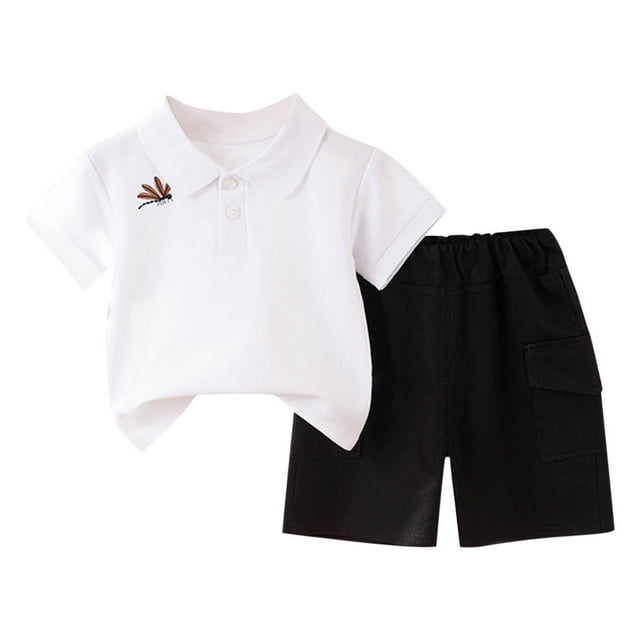 RXIRUCGD 2025 Vêtements d'Été pour Enfants Mode Garçons Ensemble Décontracté Manches Courtes Col Rabattu Bouton Short Uni
