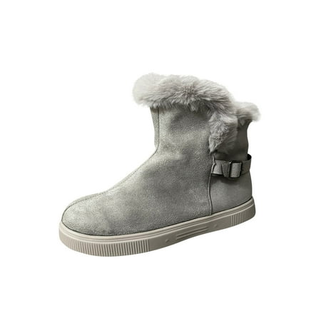 

GENILU Women Lightweight Comfortable Short Booties Round Toe Snow Boots Casual Buckle Ankle Warm Boot Grey 9