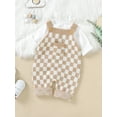 thumbnail image 4 of Bagilaanoe Newborn Baby Girl Knitted Jumpsuit Sleeveless Checkerboard Print Romper Overalls 6M 12M 18M 24M Infant Autumn Winter Long Pants, 4 of 9