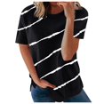 thumbnail image 1 of Gibobby Playera de Manga Corta con Cuello Redondo Camisetas cuello redondo con estampado rayas manga corta moda informal para mujer(Negro,CH), 1 of 3
