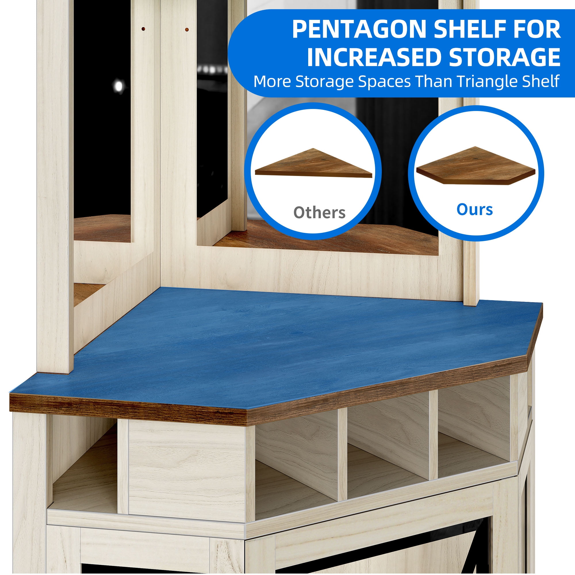 Dextrus Corner Storage Cabinet with Door & Led Light, 72" Tall Corner Bar Cabinet with Adjustable Shelves