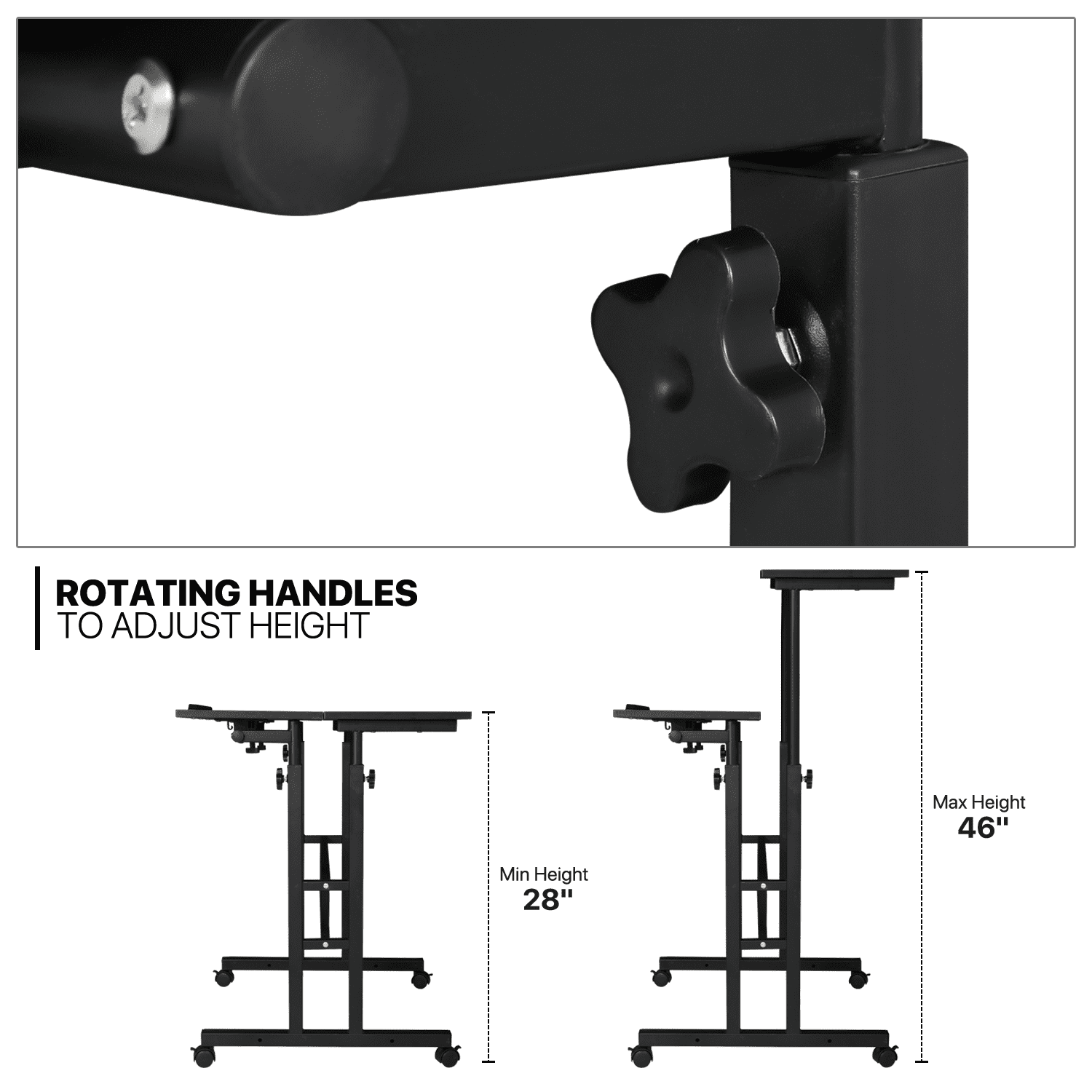 MoNiBloom Mobile Computer Desk with Tilting Table, Adjustable Small Standing Desk with Monitor Shelf for Standing or Sitting, Black