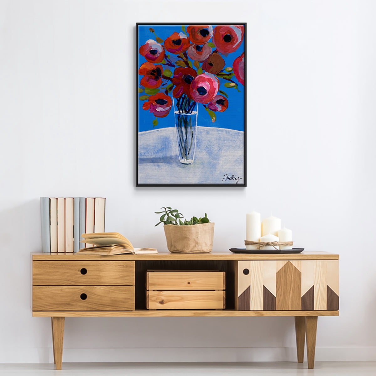 Poppies Framed Premium Gallery Wrapped Canvas - Ready to Hang - 27 x 41 - Black Floating Frame