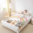 thumbnail image 4 of Feelyou Cartoon Fox Bear Bed Sheets, Cartoon Dreamy Rainbow King Sheets, Pink Butterfly Flower Sheet Set, Super Cozy Room Decor, 4 Pieces, 4 of 7