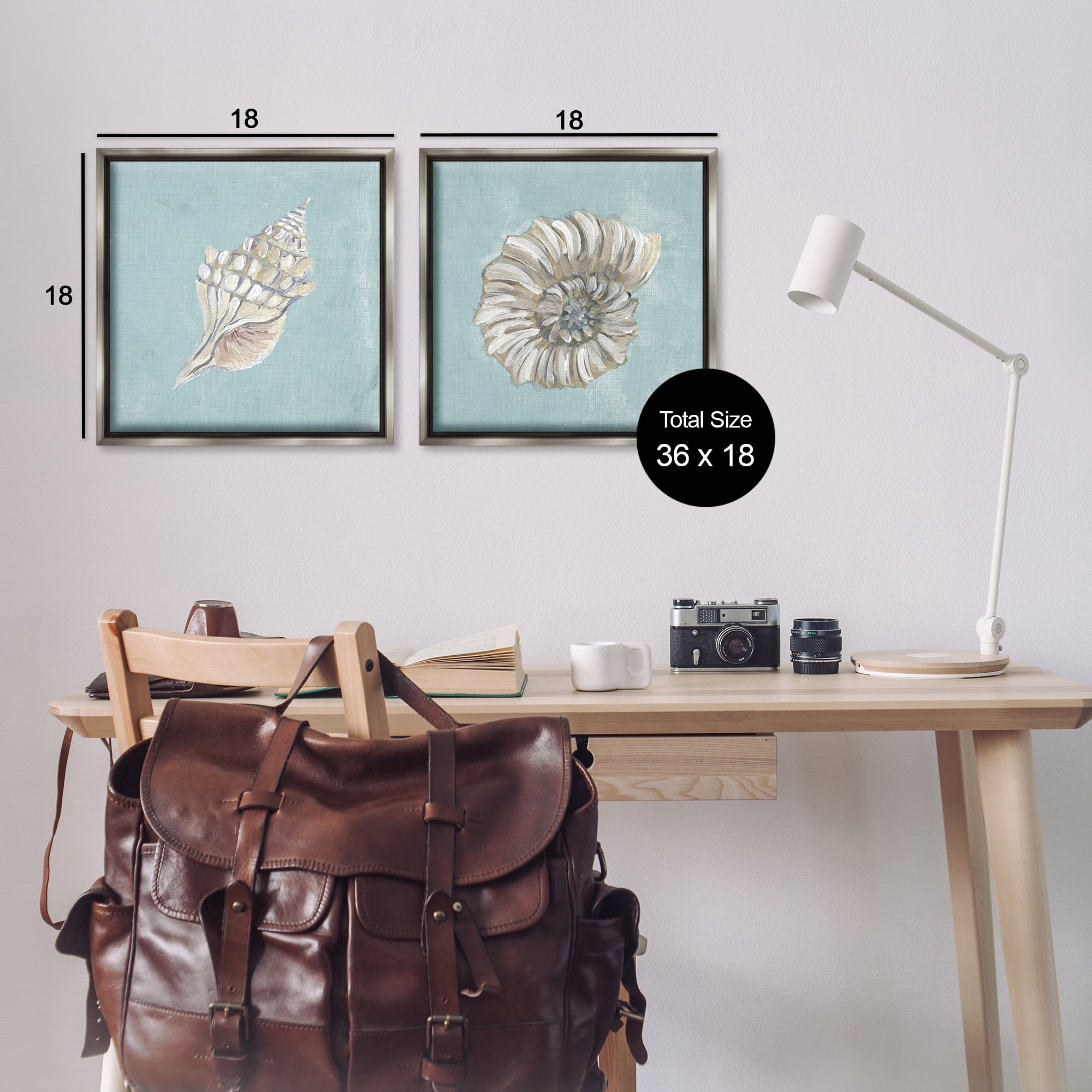 Stupell Industries Nautilus and Conch Seashells Nautical & Beach Painting Gray Floater Framed Canvas Art Print Wall Art, 18 x 18, Set of 2