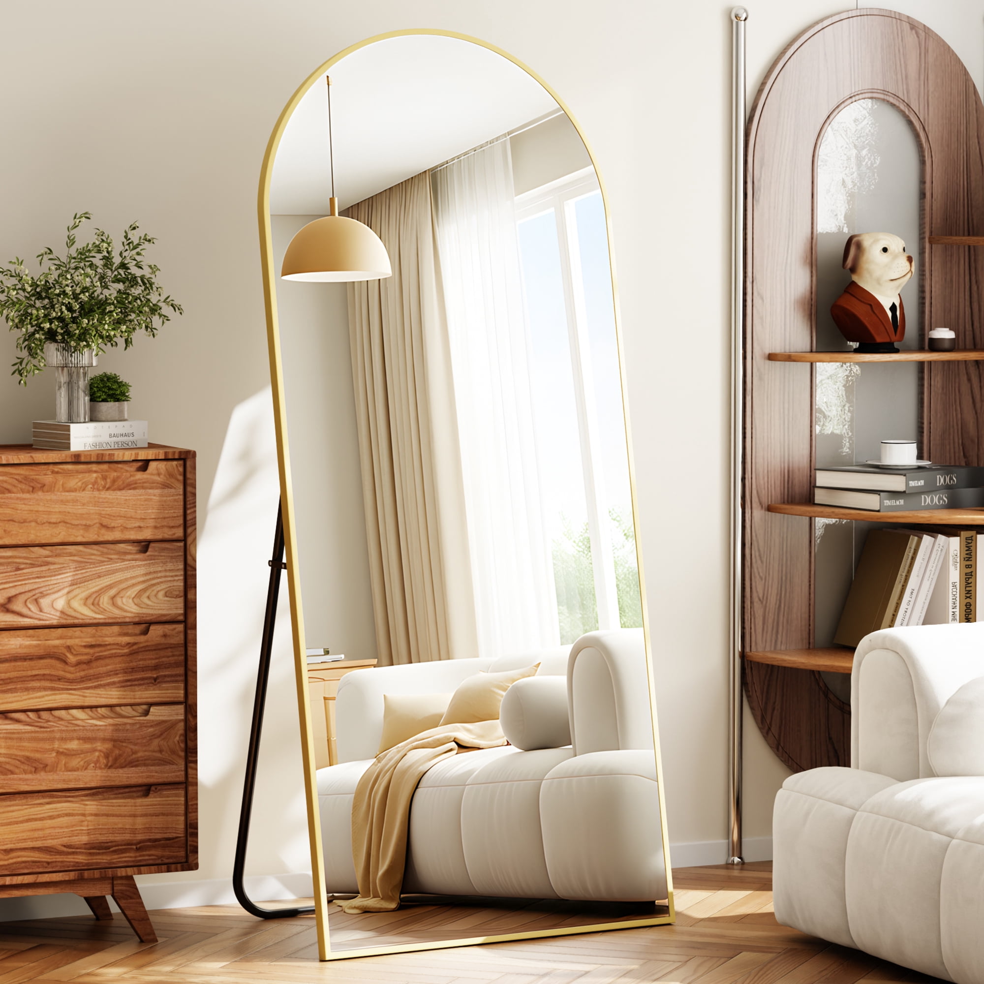 SHATTERVUE 78"x35" Arched Large Full Length Mirror Floor Mirrors Wall Mounted,Gold