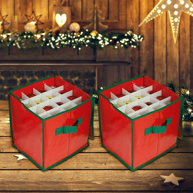 1 Set Box With 64 Room, Christmas Ornament Storage Box Snowflake Christmas  Storage Containers With 64 Compartment Zippered Bauble Ornament Storage Box  Vinyl Plastic Ornament Box With Handles, Christmas Ball Storage Box