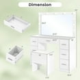 thumbnail image 3 of Costway Vanity Desk with Mirror and Lights Storage Stool Power Outlets 3 Lighting Colors, 3 of 10