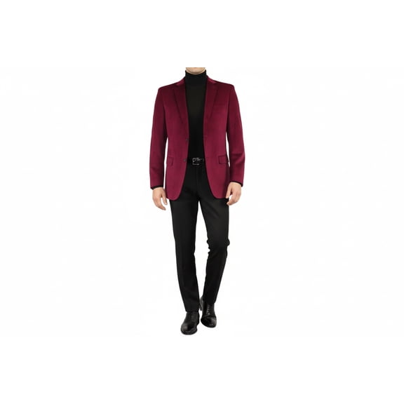 Men's Velvet Sport Coat Jacket by BASSIRI Leonardi J1042 Burgundy