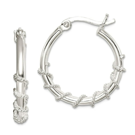 925 Sterling Silver Hollow Polished Hinged post Wrapped Hoop Earrings 20x21mm Wide 3mm Thick Hoop Earring for Women