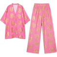 thumbnail image 4 of Women's Plus-Size Two-Piece Set Loose, Long-Sleeved Top Bottom with Foil-Print Detail 2026 Fall Fashion Outfits(Red,XXL), 4 of 5