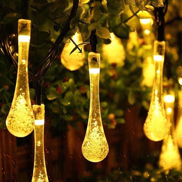16ft 20LED Solar Lights Water Droplet String Lights Outdoor Garden