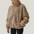 thumbnail image 2 of BRDFRL Womens Quarter Zip Pullover Sweaters Fuzzy Fleece Sweatshirt Faux Shearling Warm Zip Up Hoodies Outwear with Pockets Brown M, 2 of 5