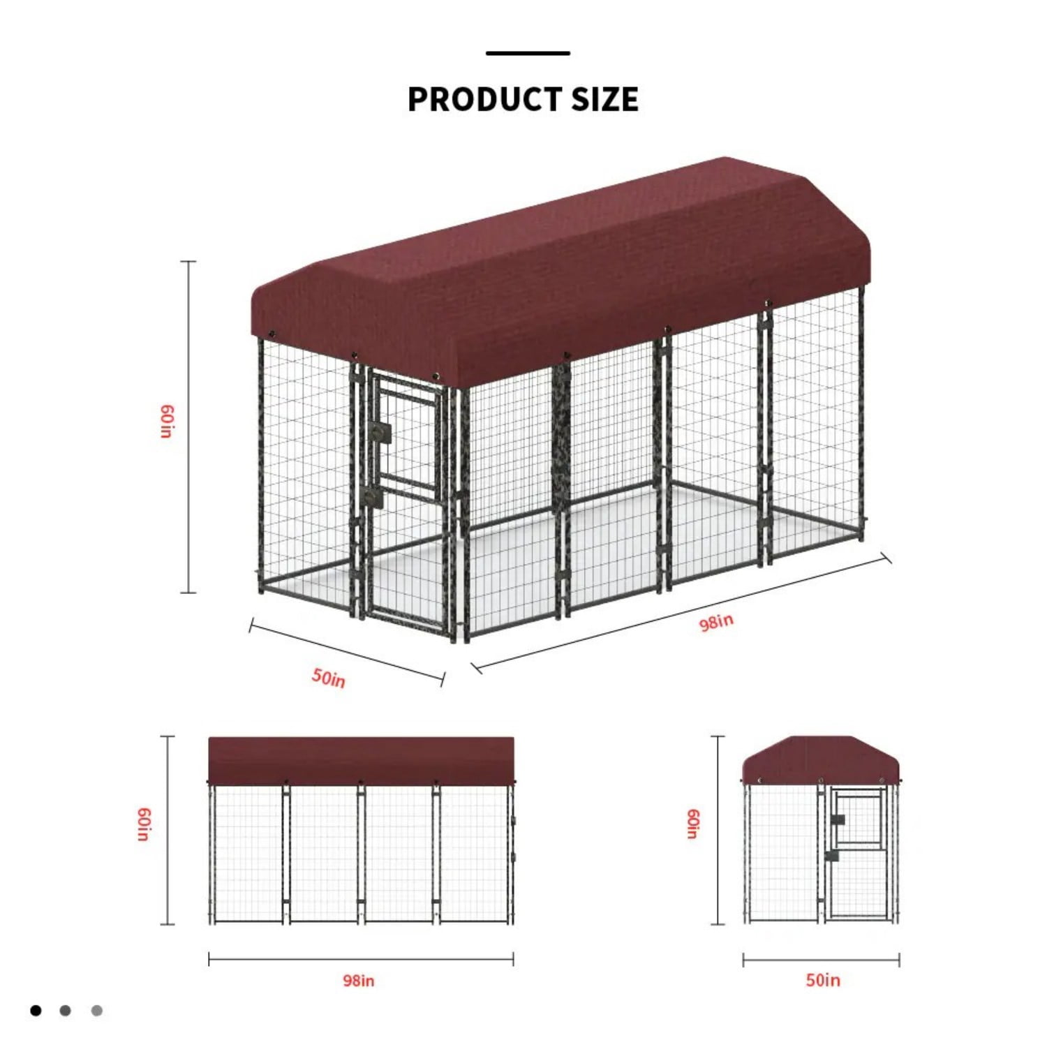 Chicken Coop Outdoor Run Pen 98"x50"x60", Metal Chicken Tractor Cage with Cover, Large Poultry Enclosure for Yard Ducks Rabbits Hens, Red